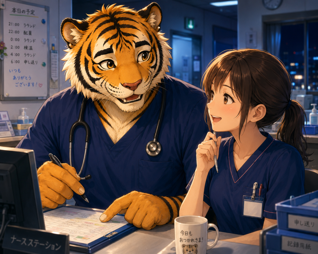 未来の妻となる彼女に仕事を教える男性看護師トラパパ