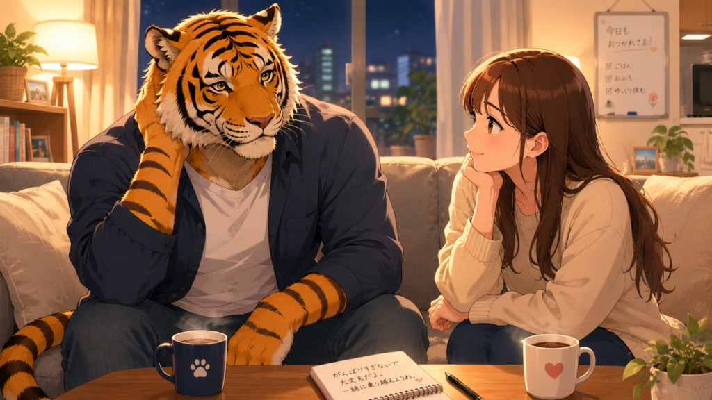 仕事に悩む男性看護師を支える看護師の恋人との実体験イラスト