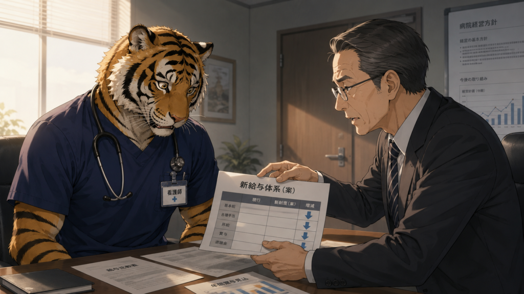 給与減額を知らされショックを受ける男性看護師。精神科病院の経営者変更による待遇悪化と転職を決意した実話。