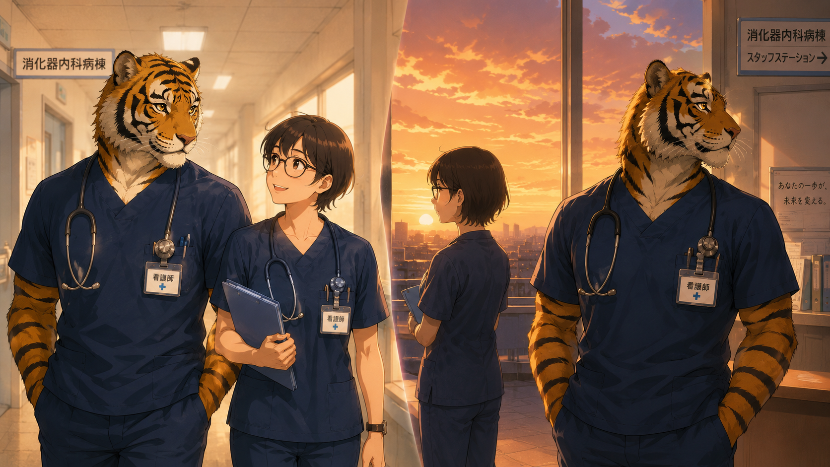 男性看護師の職場恋愛が転職のきっかけになった実体験を表現したイラスト