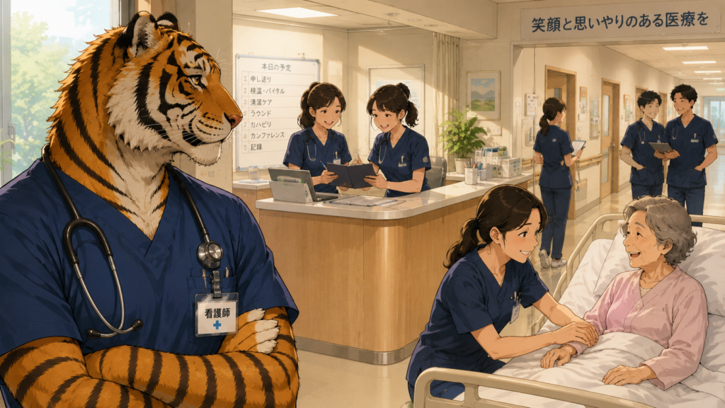 病院見学でスタッフの表情や雰囲気を確認する男性看護師の転職チェックポイント