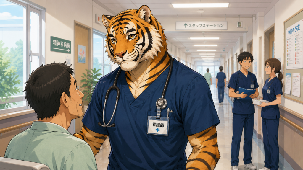 精神科病院で働く現役男性看護師。精神科看護師の年収や給料は病院によって異なることを表現した画像