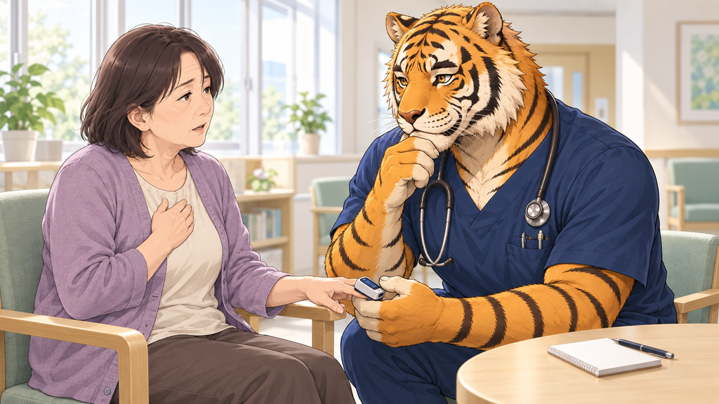 精神科病棟で患者の呼吸状態と表情を観察し身体面と精神面からアセスメントするトラパパ